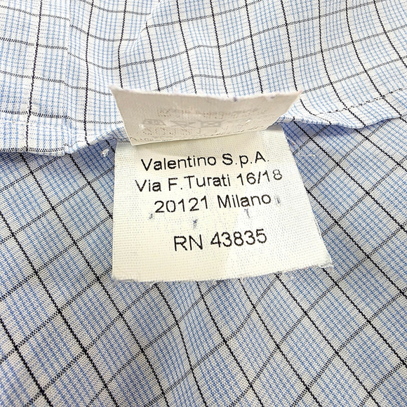 Quiet Luxury Valentino Roma Dress Shirt Men 17.5 Blue Check Italian - Picture 10 of 14